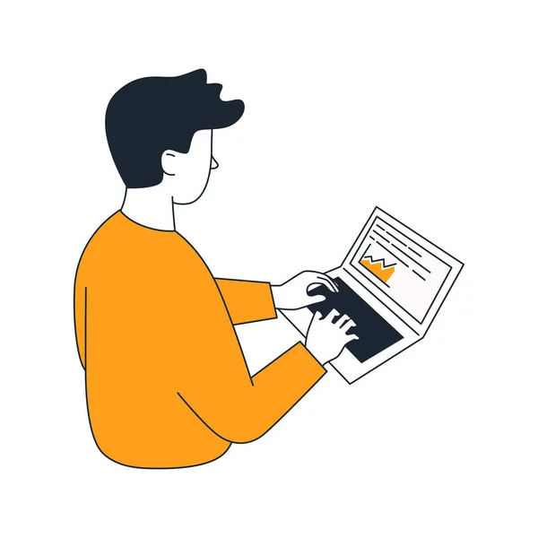 Man is working at a laptop, a flat vector illustration. — Stock Vector