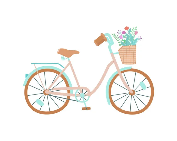 Önünde küçük çerçeve ve sepeti olan şirin bir kadın bisikleti. Klasik bisiklet.. — Stok Vektör