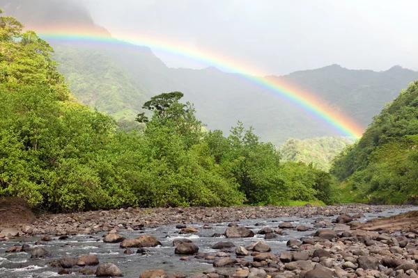 Tahiti. horské řeky a rainbow — Stock fotografie