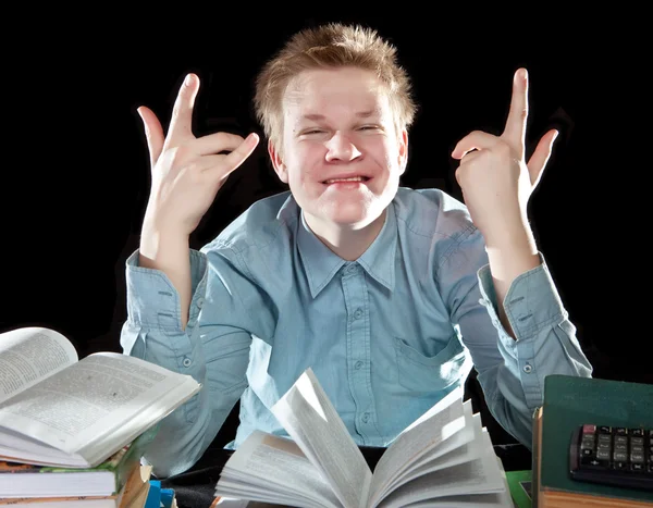 The pupil is angry about a large number of lessons — Stock Photo, Image