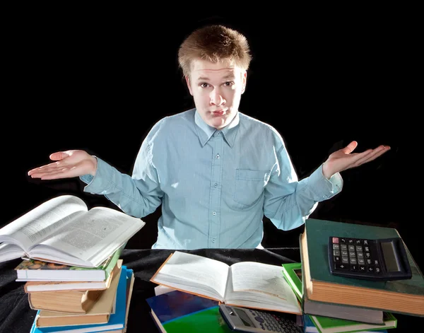 The pupil is angry about a large number of lessons — Stock Photo, Image