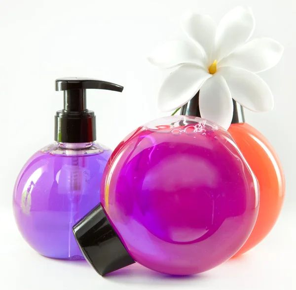 Bright color cosmetic small bottles with the dispenser — Stock Photo, Image