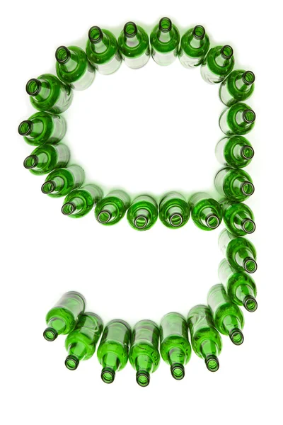 Digits from green beer bottles. Digit 9 — Stock Photo, Image
