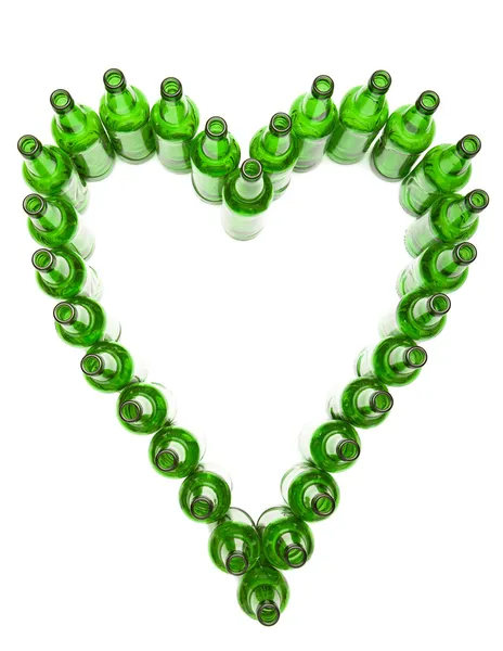 Heart from empty beer bottles — Stock Photo, Image