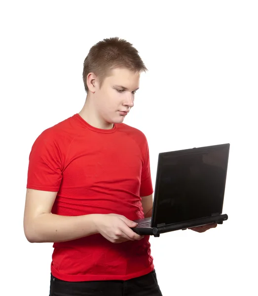 Tonåringen med laptop — Stockfoto
