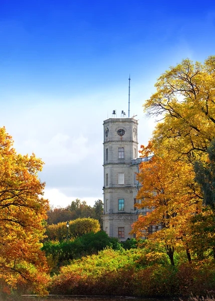 Rusia, Gatchina, el árbol brillante otoñal en el parque cerca del palacio — Foto de Stock