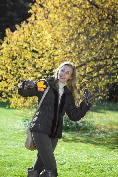 La mujer en el parque de otoño — Foto de Stock