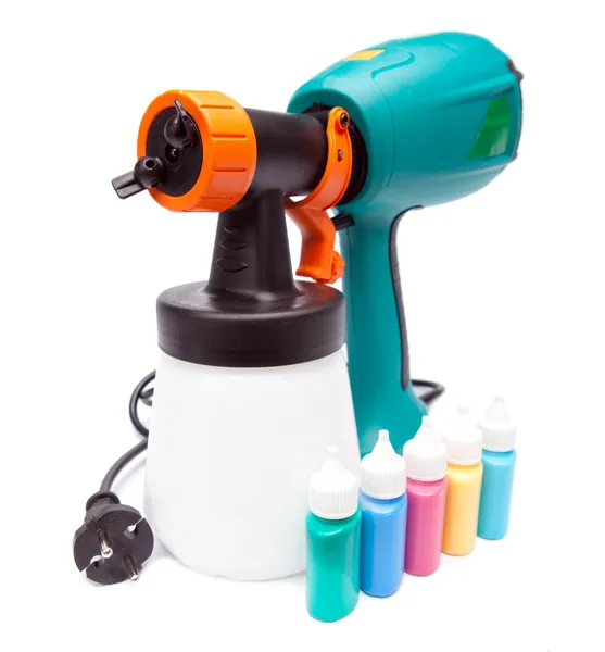 Electrical spray gun for coloration, for color pulverization and small bottles with color — Stock Photo, Image