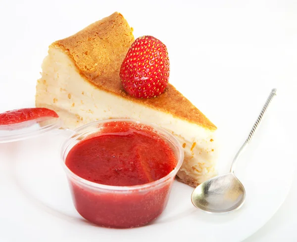 Biscuit with a strawberry and strawberry jam — Stock Photo, Image