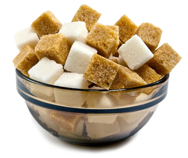 The white refined and brown cane sugar in a bowl — Stock Photo, Image