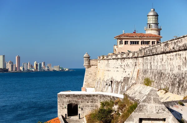 Havana. View of the old city through a bay from Morro's fortress. Panoram — Stock Photo, Image