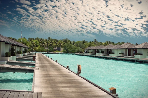 Houses on piles on sea. Maldives.,with a retro effect — Stock Photo, Image