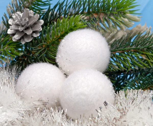 White fluffy New Year's balls — Stock Photo, Image
