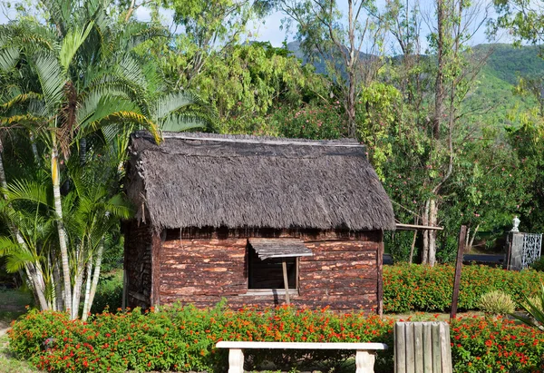 Ancient wooden hut in park - so lived on Mauritius earlie — Stock Photo, Image