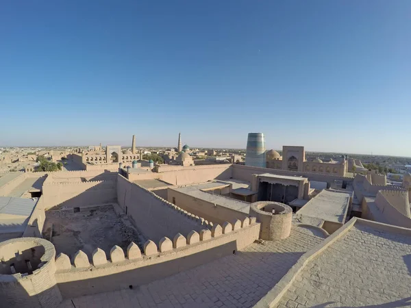 Vista Aérea Ruas Cidade Velha Minarete Inacabado Kalta Menor Uzbequistão Imagem De Stock