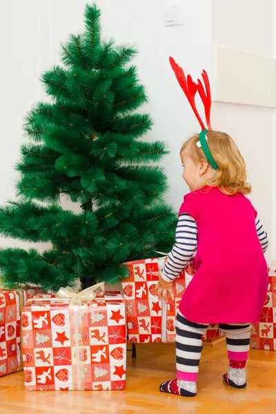 Little Girl with a Christmas Gift — Stock Photo, Image