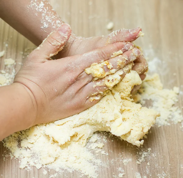 Kneading Dough on the Kitchen Table — Stock Photo, Image