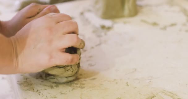 Kadın Çömlek Sanatçısı Kil Kalıbı Için Kil Hazırlıyor Kadın Ellerine — Stok video