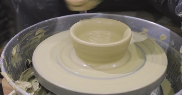 Female Pottery Artist Shapes Clay Pottery Wheel Creative Handmade Craft — Stock Video