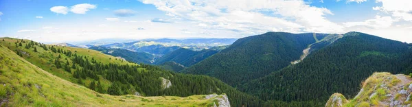 セルビアの山の風景のパノラマビュー 夏の日 緑の森とフィールド 牧歌的な山の風景 Kopaonik国立公園 — ストック写真