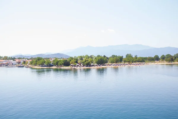 View Beach Keramoti Small Town Port Greece Seascape Beautiful Blue — Stockfoto