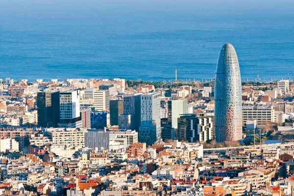 Αεροφωτογραφία της οικονομικής περιοχής στη Βαρκελώνη Φωτογραφία Αρχείου