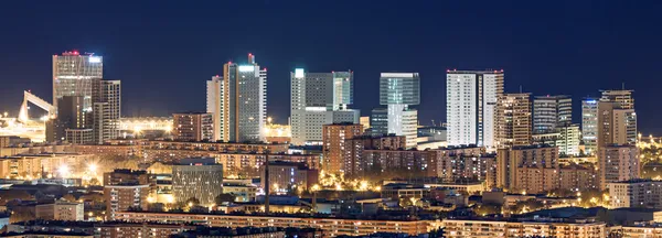 Aerial view of financial district in Barcelona at night — Stock Photo, Image