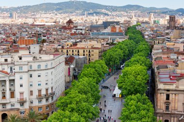 Las Ramblas of Barcelona, Aerial view clipart