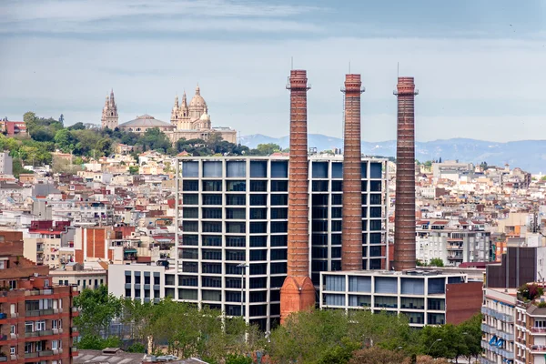 Utsikt från toppen av columbus statyn i barcelona — Stockfoto