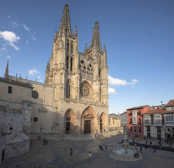 Burgos Spain August Burgos Cathedral Main Facade 1984年 布尔戈斯的圣玛丽大教堂被联合国教科文组织宣布为世界遗产 图库图片