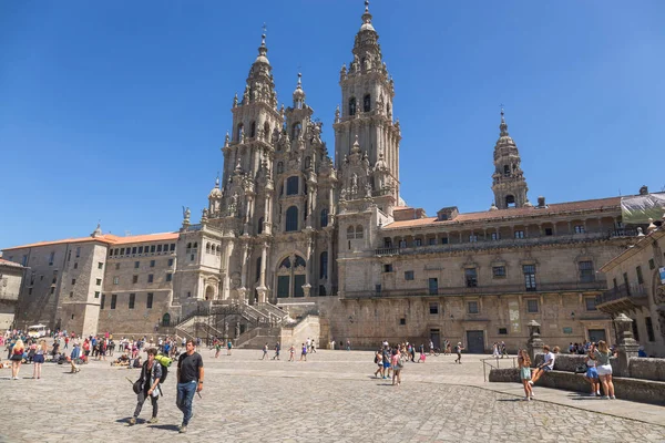 Santiago Compostela Hiszpania Sierpnia 2021 Widok Plac Obradoiro Katedrę Santiago — Zdjęcie stockowe