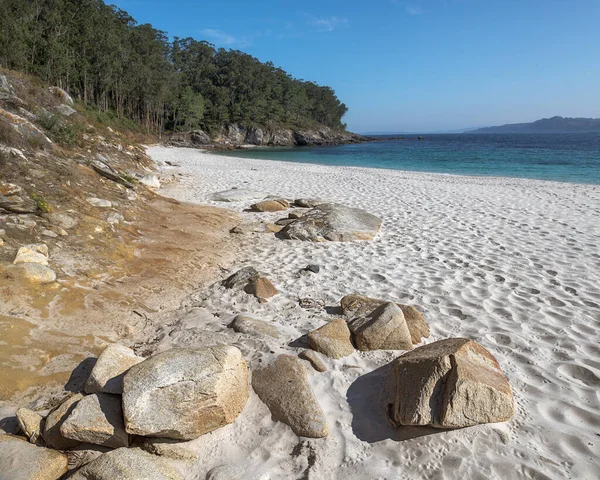 Plaża Biały Piasek Parku Naturalnym Cies Islands Galicja Hiszpania — Zdjęcie stockowe