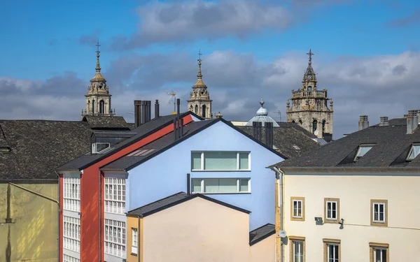 Kathedrale Von Lugo Und Bunte Häuser Lugo Galicien Spanien — Stockfoto