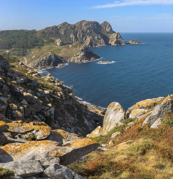 Aerial View Stunning Landscape Cies Islands Természeti Park Galícia Spanyolország — Stock Fotó