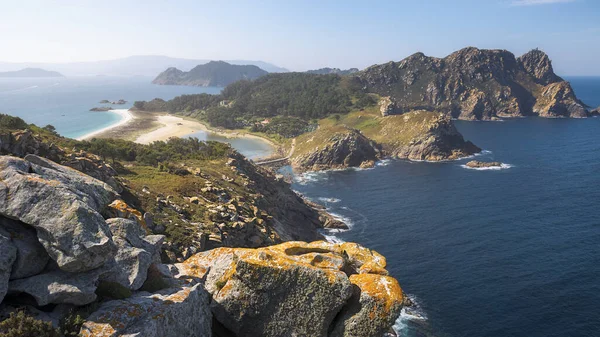 Vista Aérea Paisagem Deslumbrante Parque Natural Das Ilhas Cies Galiza — Fotografia de Stock