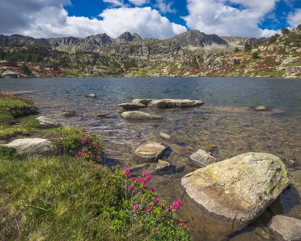 Beau Paysage Lacustre Estanys Pessons Printemps Andorre — Photo