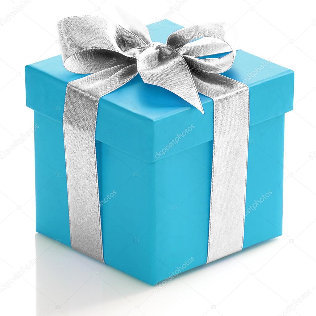 Blue gift box with silver ribbon Stock Photo by ©worytko_pawel 43812637