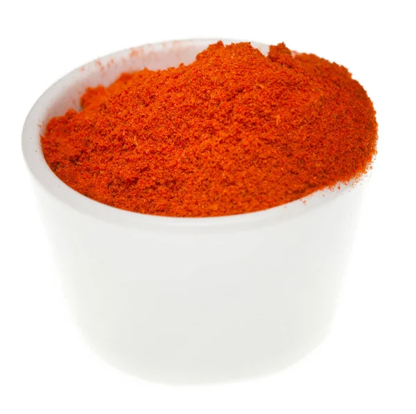 Červená Paprika Skleněné Míse Bílém Pozadí — Stock fotografie