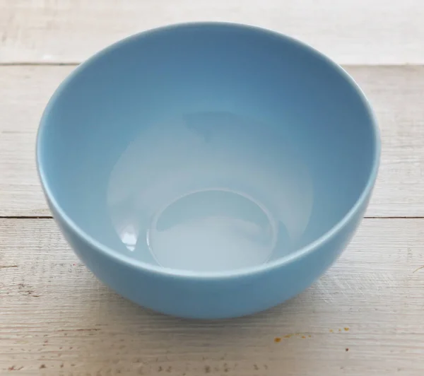 Top View Blue Bowl Wooden Background — Stock Photo, Image