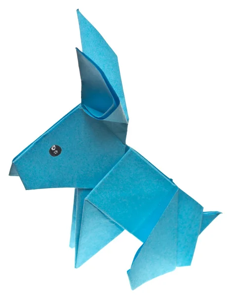 Blue Origami Rabbit Isolated White Background — Photo