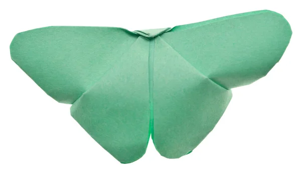 Green Origami Butterfly White Background — Zdjęcie stockowe