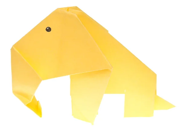 Yellow Origami Elephant Isolated White Background — стоковое фото