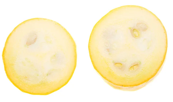 Two Slices Yellow Zucchini White Background — ストック写真