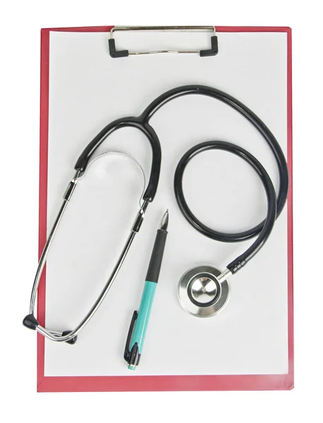 Stetoskop, schránky, pera — Stock fotografie