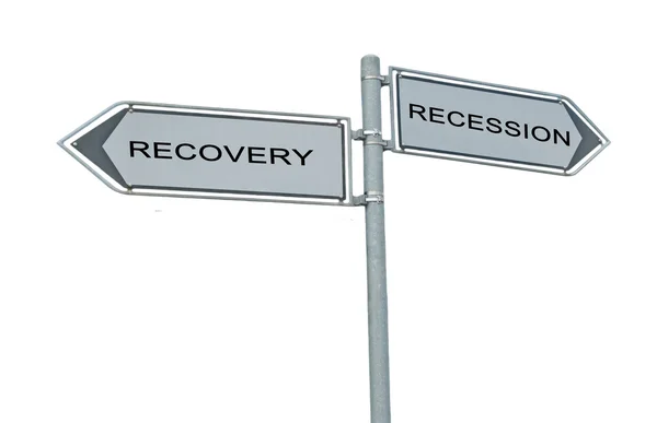 Road sign to recovery and recession — Stock Photo, Image