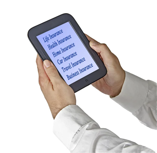 Selecting insurance on tablet PC — Stock Photo, Image