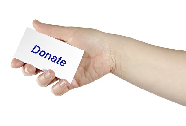 Hand with card DONATE — Stock Photo, Image