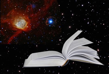 book on star background.Elements of this image furnished by NASA clipart