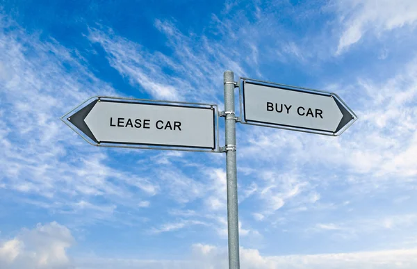Road sign to lease and buy car — Stock Photo, Image