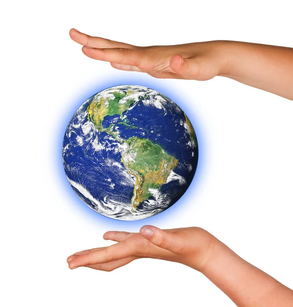 Planet earth on palms.Elements of this image furnished by NASA — Stock Photo, Image